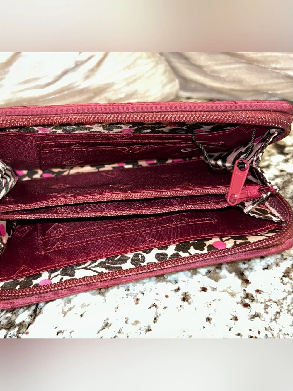 Vera Bradley Quilted Zip Wallet in Deep Plum